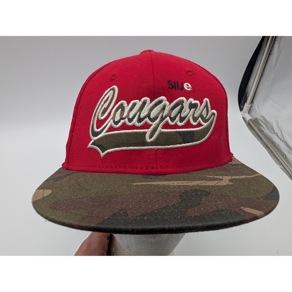 SIUE Cougars Hat Red Camo Flat Brim Fitted Cap Southern Illinois University Edwa